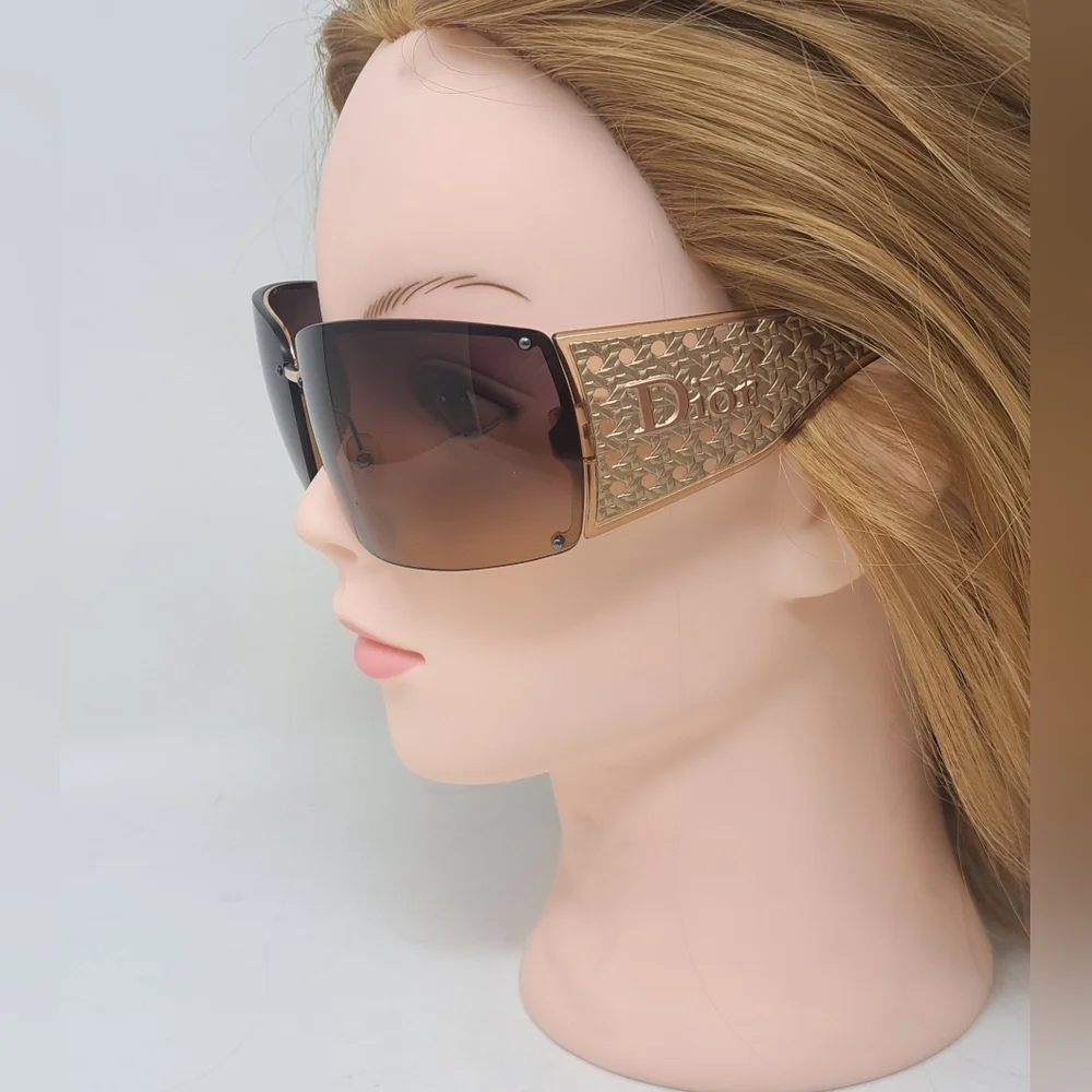 Dior Women's Sunglasses Quadrillee Brown Gold Vintage Y2K OHSR1 71-13-130 - Picture 4 of 16